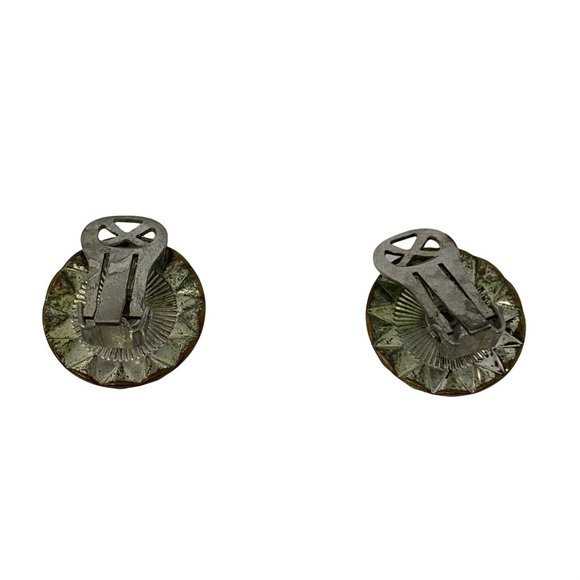 Vintage 1950s White Clip Ons Circle Rhinestone Surround Earrings - Picture 4 of 7